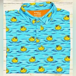 Birdie Bound Blue Rubber Duck Print Golf Polo Casual Shirt Men’s 3XL Like New